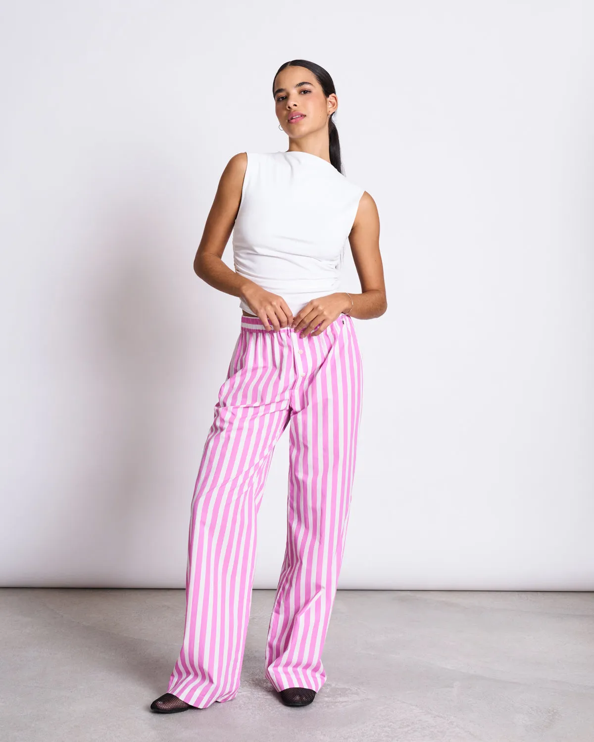 COTTON PANTS SOBY WHITE HOT PINK STRIPED GOTS sold by JAN 'N JUNE