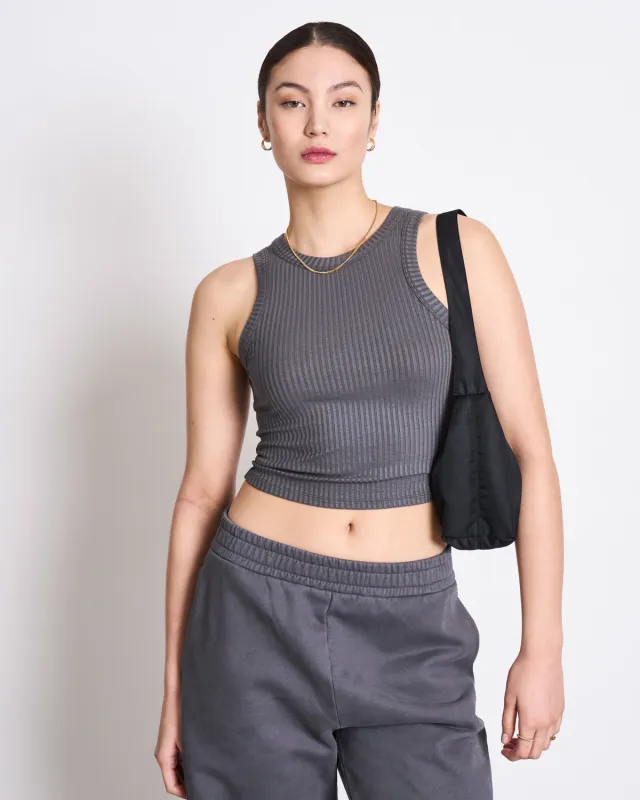 TENCEL™ LYOCELL RIB TANK TOP PORTO DARK GREY sold by JAN 'N JUNE