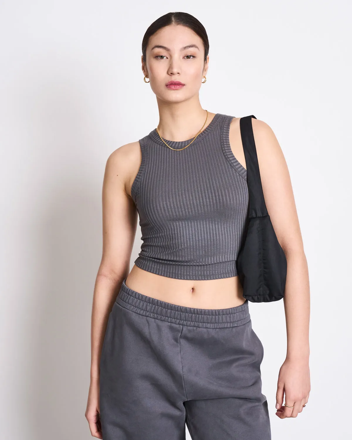 TENCEL™ LYOCELL RIB TANK TOP PORTO DARK GREY sold by JAN 'N JUNE