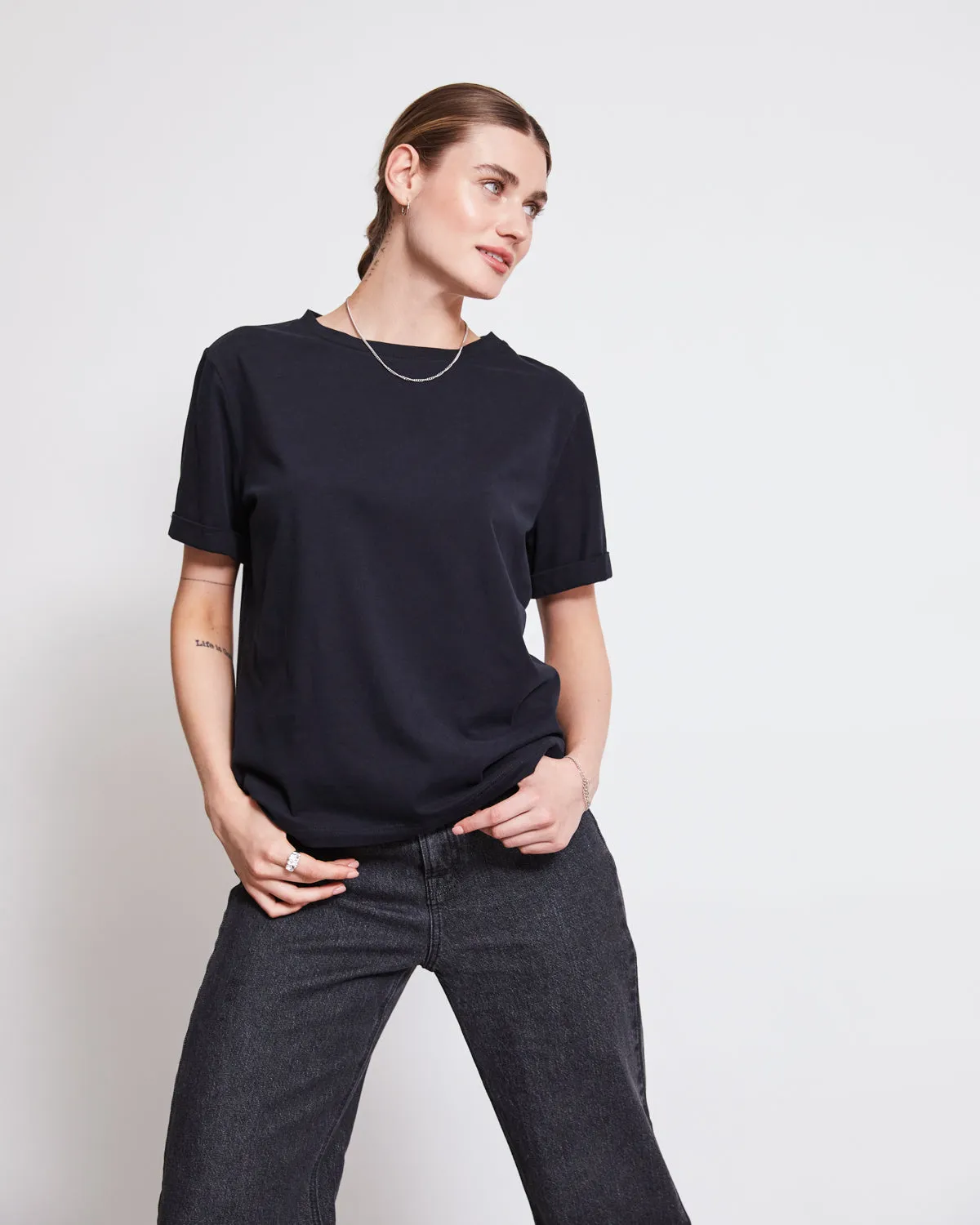 BRUSHED T-SHIRT BOY BLACK GOTS sold by JAN 'N JUNE