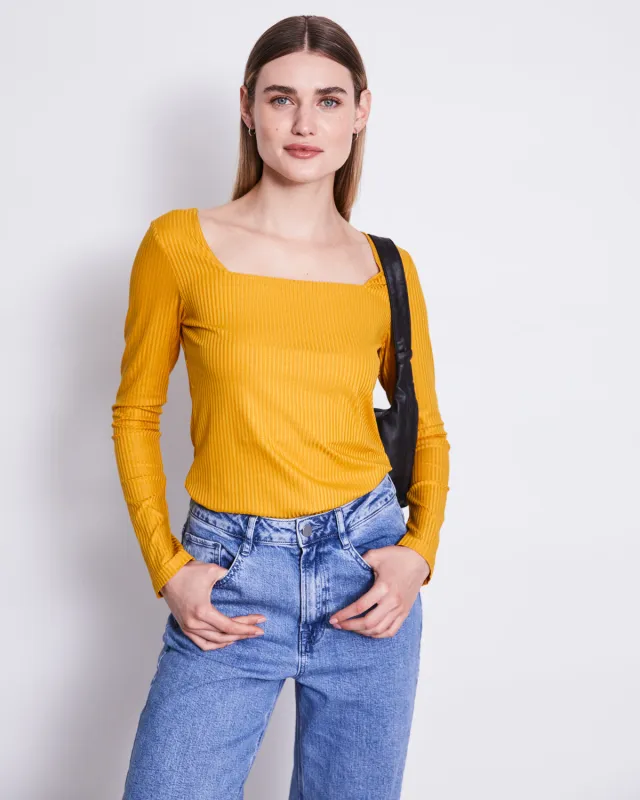 SQUARE NECK LONGSLEEVE FRIA MUSTARD sold by JAN 'N JUNE