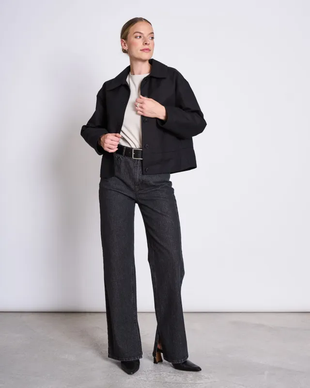 SLITTED WIDE LEG JEANS SELENE FADED BLACK sold by JAN 'N JUNE