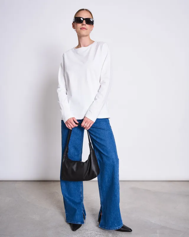 SLITTED WIDE LEG JEANS SELENE MID BLUE sold by JAN 'N JUNE