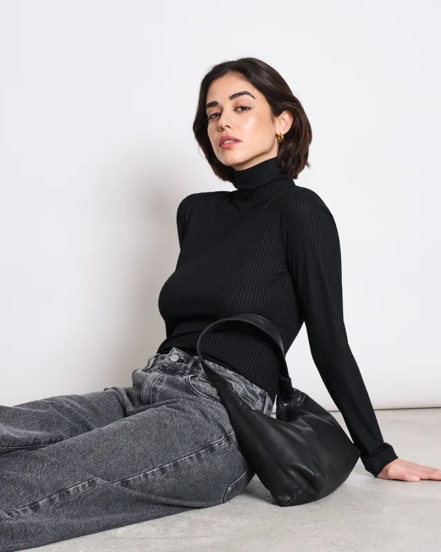 TENCEL™ LYOCELL RIB TURTLENECK MIO BLACK sold by JAN 'N JUNE