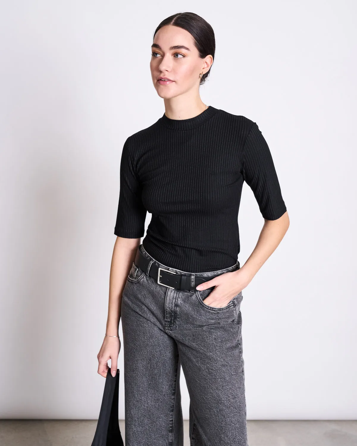 TENCEL™ LYOCELL RIB T-SHIRT NINA BLACK sold by JAN 'N JUNE product image thumbnail 4