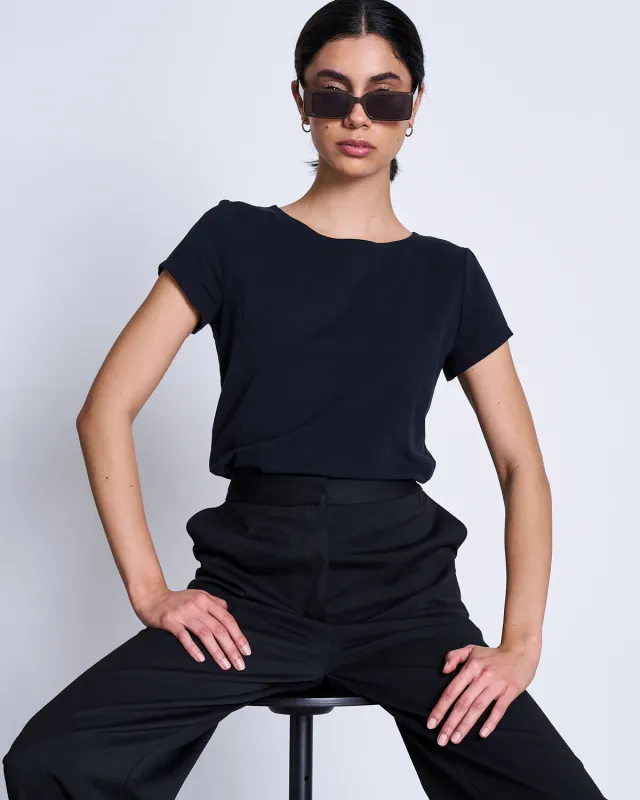 BRUSHED BOAT NECK T-SHIRT OTTO SOFT BLACK GOTS sold by JAN 'N JUNE