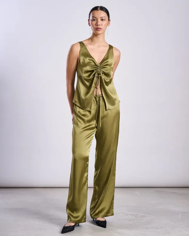LOOSE SILKY PANTS FRIS WOODY OLIVE sold by JAN 'N JUNE