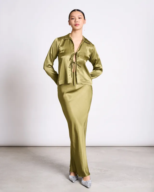 TIE BLOUSE KALUZ WOODY OLIVE sold by JAN 'N JUNE