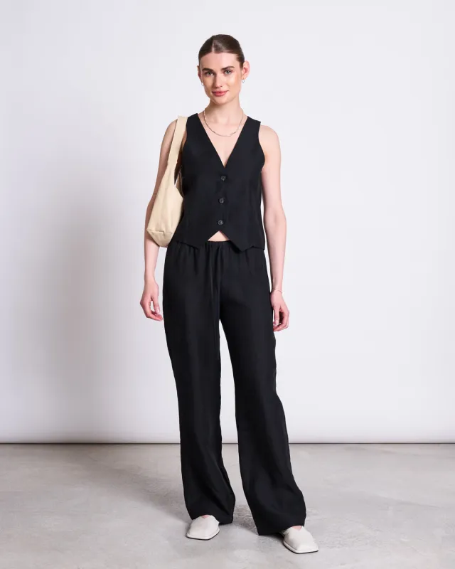 LINEN DRAWSTRING PANTS SJOV BLACK sold by JAN 'N JUNE