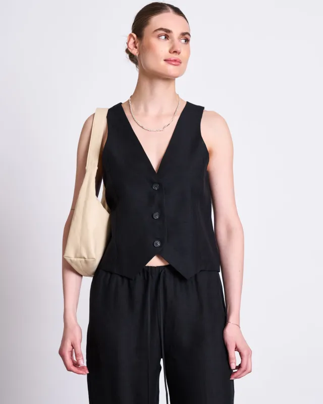 LINEN VEST HVIDE BLACK made by JAN 'N JUNE