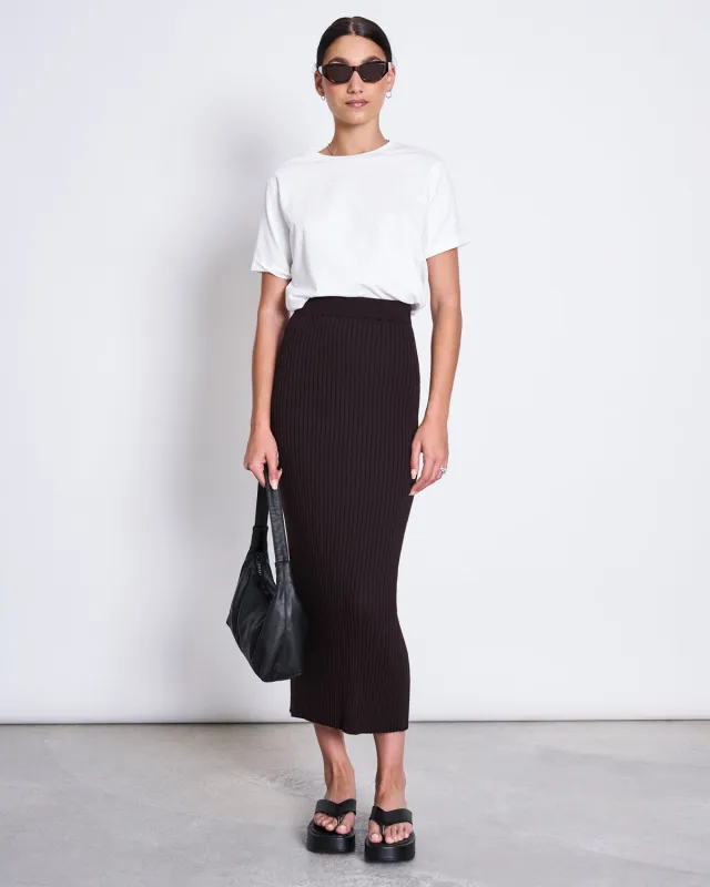 MIDI KNIT SKIRT EBBA ESPRESSO GOTS sold by JAN 'N JUNE