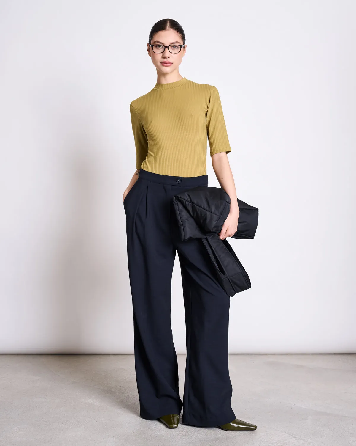 TENCEL™ LYOCELL RIB T-SHIRT NINA WOODY OLIVE sold by JAN 'N JUNE