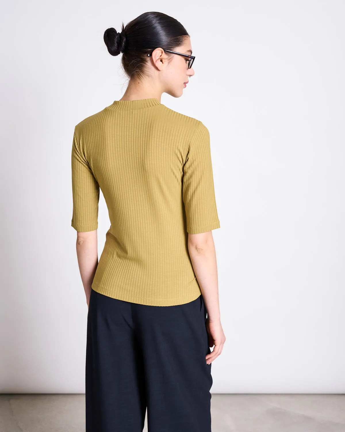 TENCEL™ LYOCELL RIB T-SHIRT NINA WOODY OLIVE sold by JAN 'N JUNE product image thumbnail 2