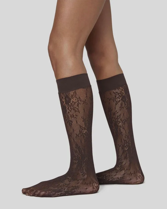 SWEDISH STOCKINGS ROSA LACE KNEE-HIGHS DARK BROWN sold by JAN 'N JUNE