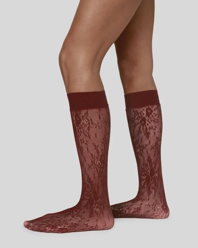 SWEDISH STOCKINGS ROSA LACE KNEE-HIGHS DEEP RED sold by JAN 'N JUNE