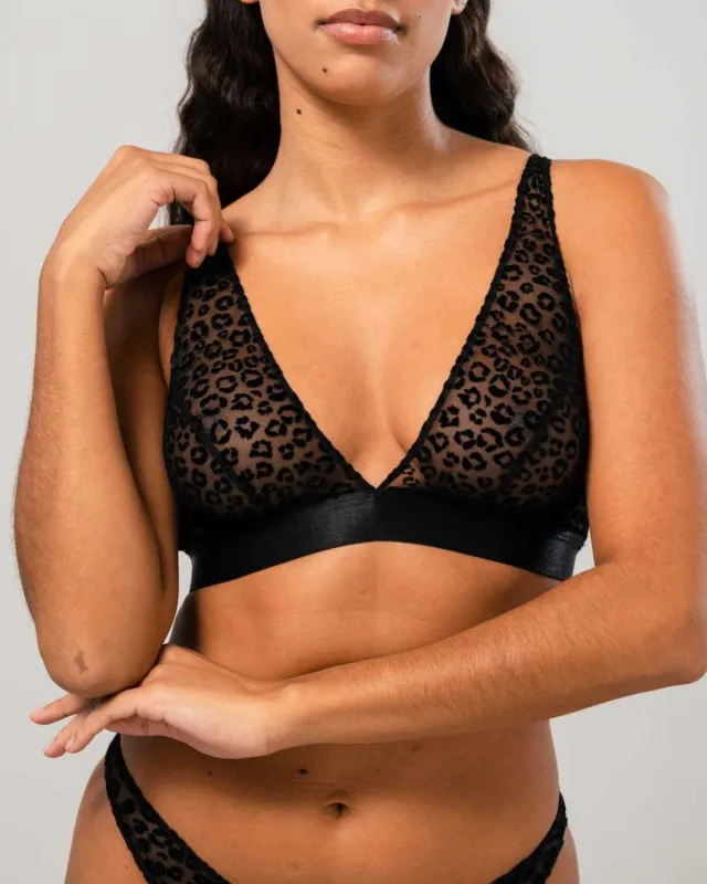 UNDERSTATEMENT MESH PLUNGE BRALETTE BLACK LEOPARD sold by JAN 'N JUNE
