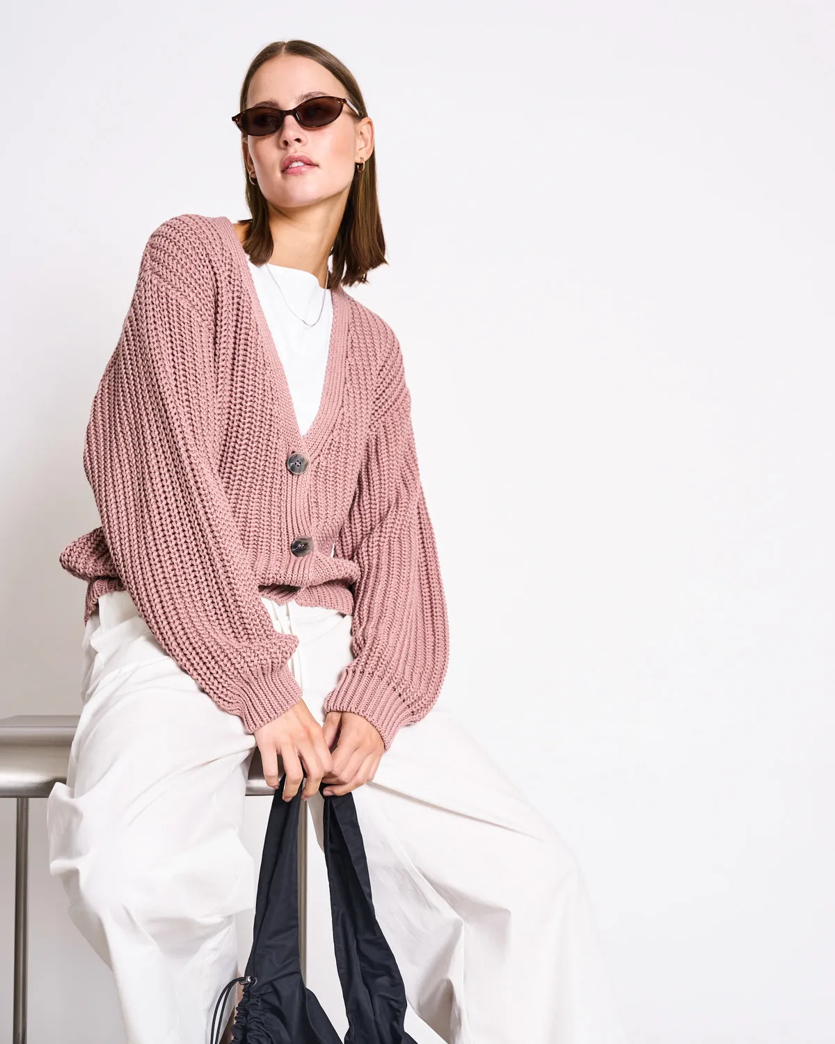 CHUNKY CARDIGAN LENA MAUVE GOTS sold by JAN 'N JUNE product image thumbnail 3