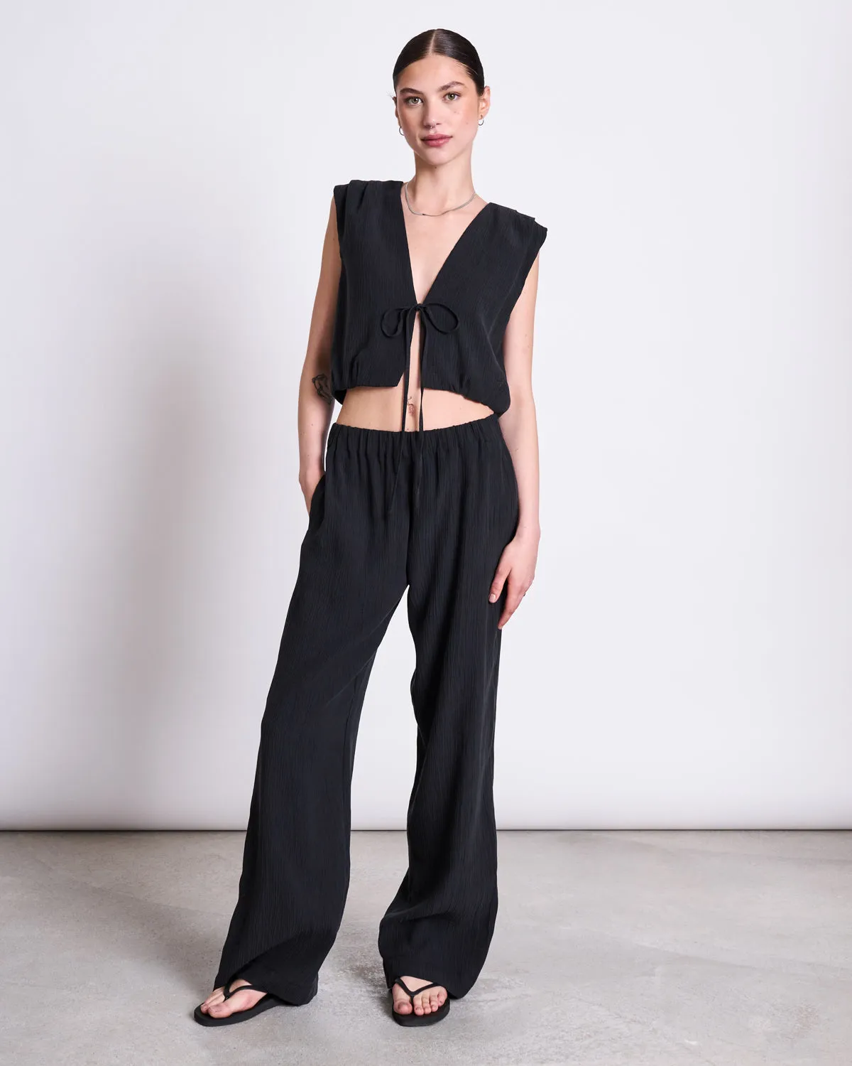 CRINKLE TIE TOP STROGET BLACK sold by JAN 'N JUNE product image thumbnail 2