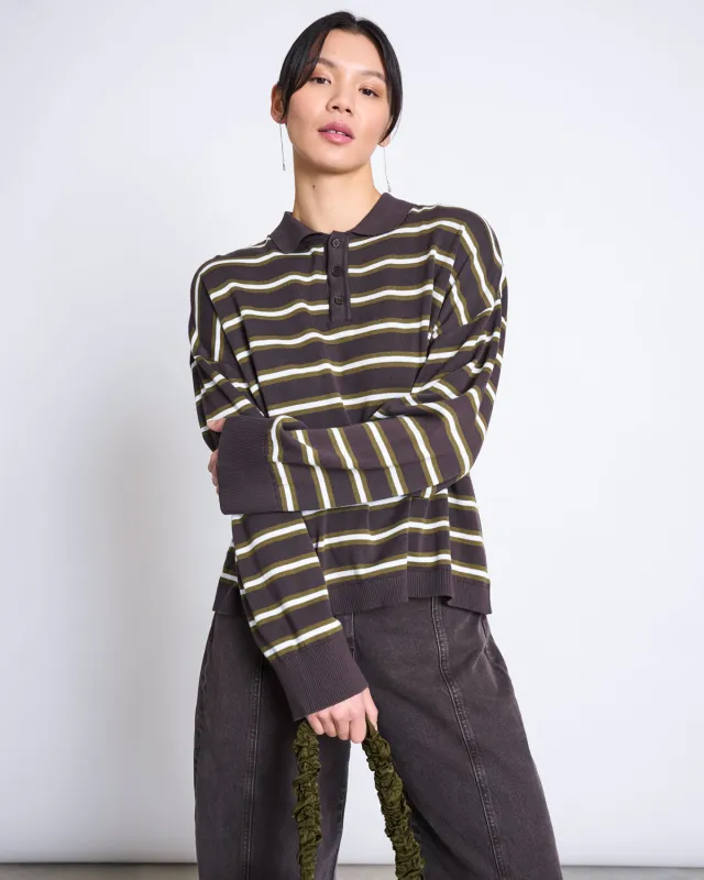 KNIT POLO SWEATER ETTA ZARTBITTER STRIPED GOTS made by JAN 'N JUNE