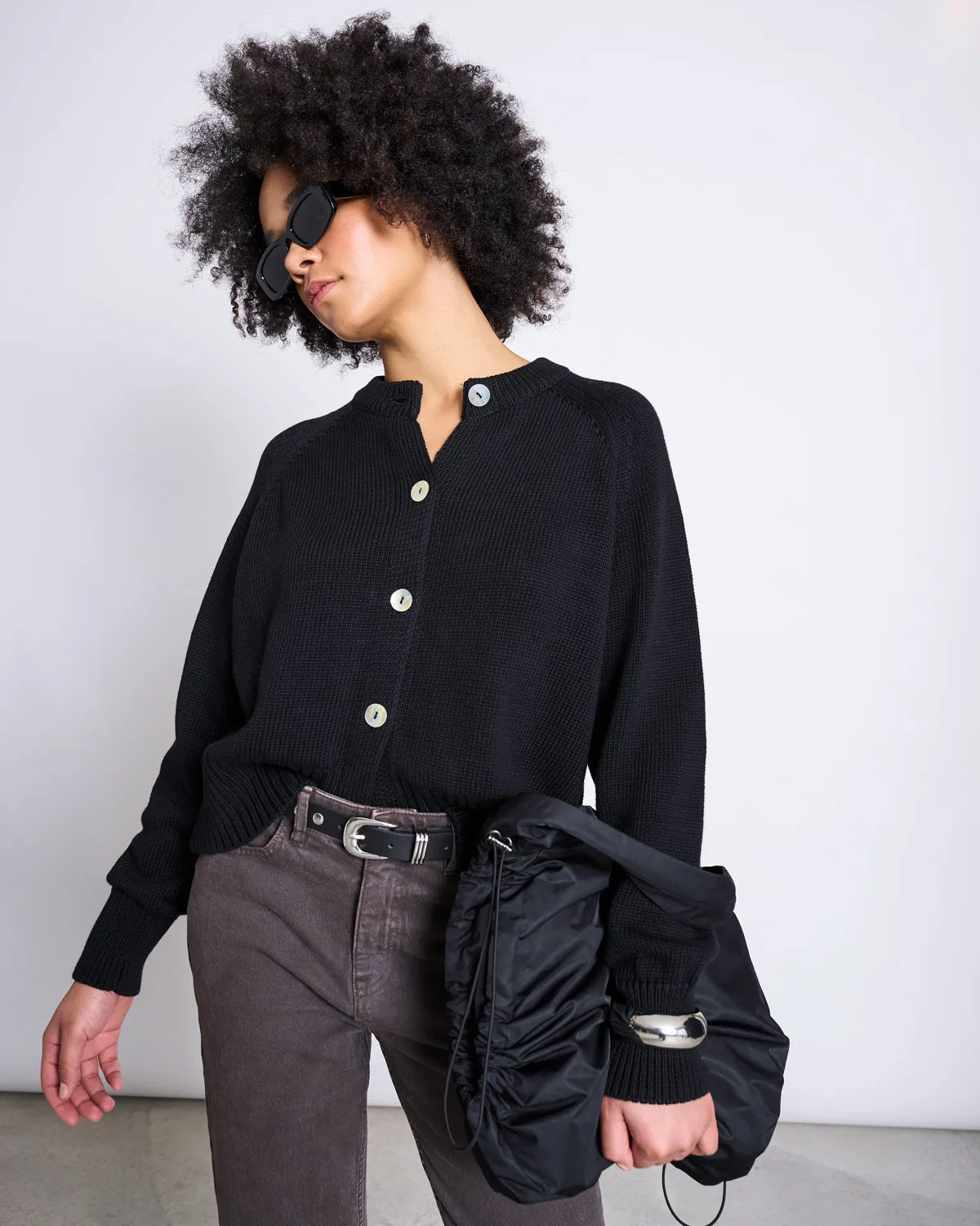 RELAXED CREWNECK CARDIGAN SIVIA BLACK GOTS sold by JAN 'N JUNE