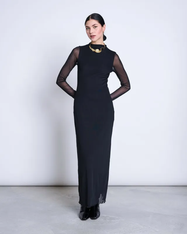MESH LONGSLEEVE DRESS ZALDI BLACK made by JAN 'N JUNE
