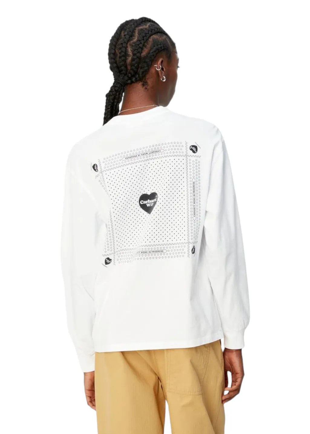 Carhartt WIP - W' L/S Heart Bandana T-Shirt - White/Black Stone Washed sold by Hardpressed Print Studio product image thumbnail 3