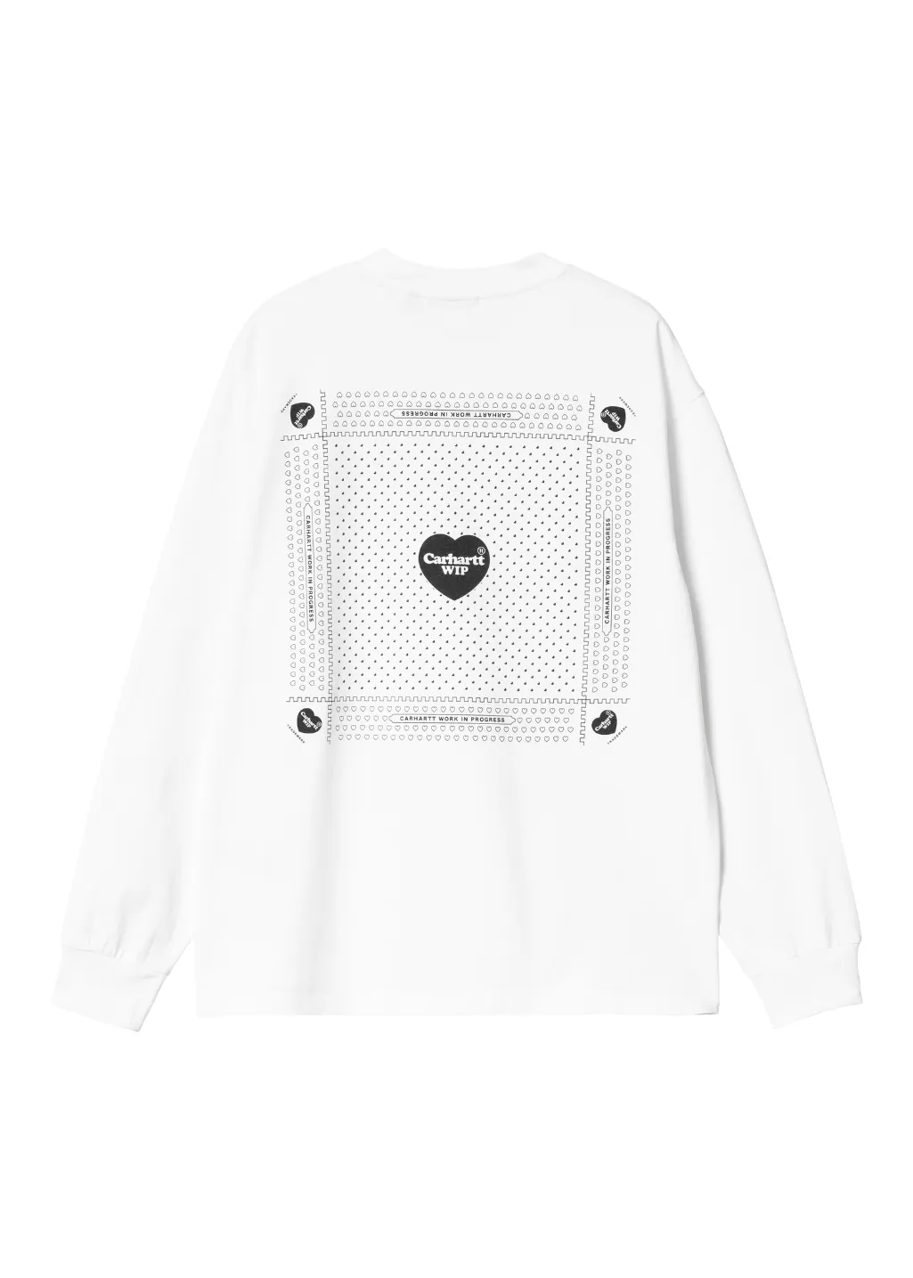 Carhartt WIP - W' L/S Heart Bandana T-Shirt - White/Black Stone Washed sold by Hardpressed Print Studio