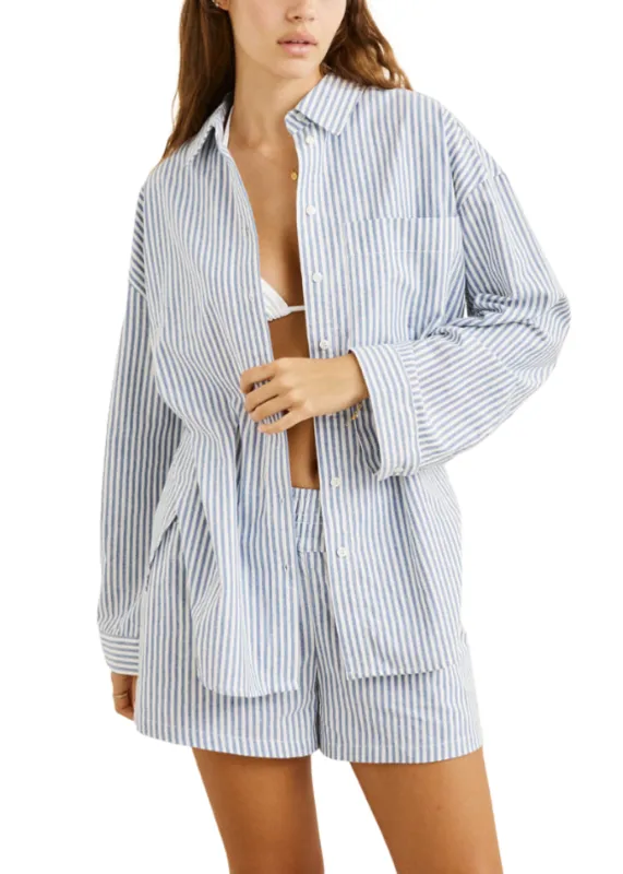 Rhythm - Vista Stripe Oversized Shirt - Blue made by Rhythm.