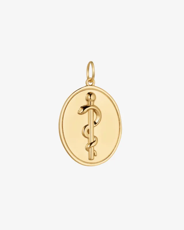 Modern Rod of Asclepius Medallion Charm sold by V Coterie