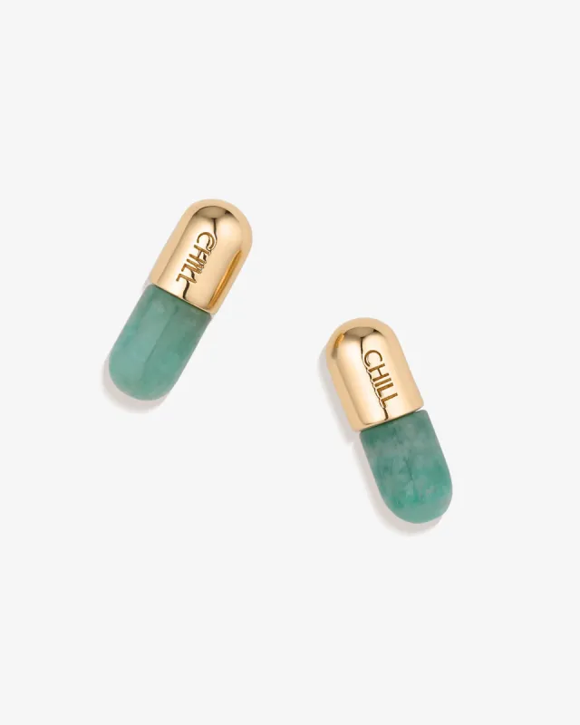 Chill Pill Stud Earrings in Green Amazonite sold by V Coterie