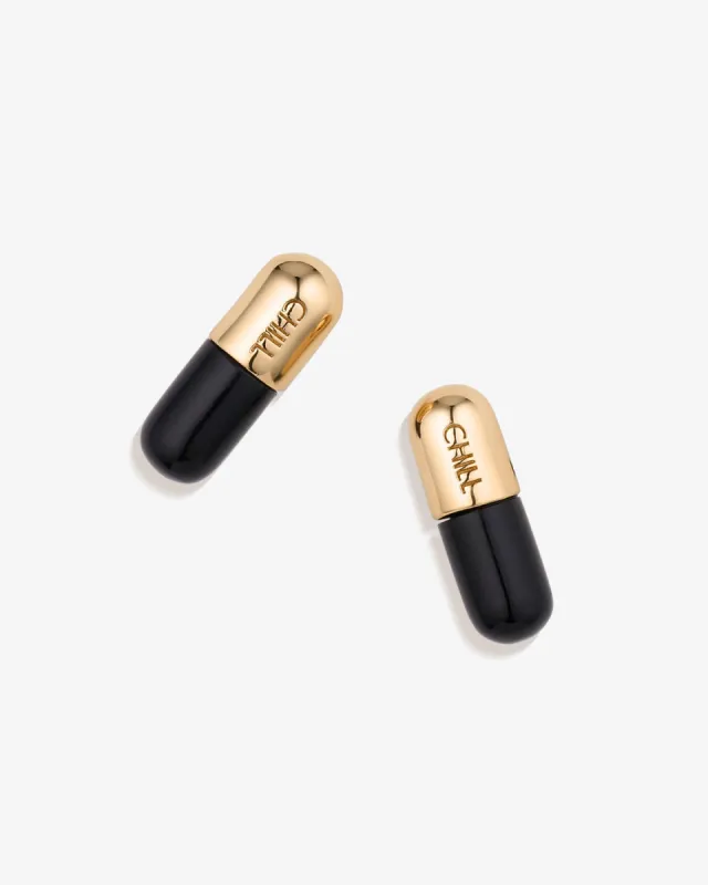 Chill Pill Stud Earrings in Black Onyx sold by V Coterie