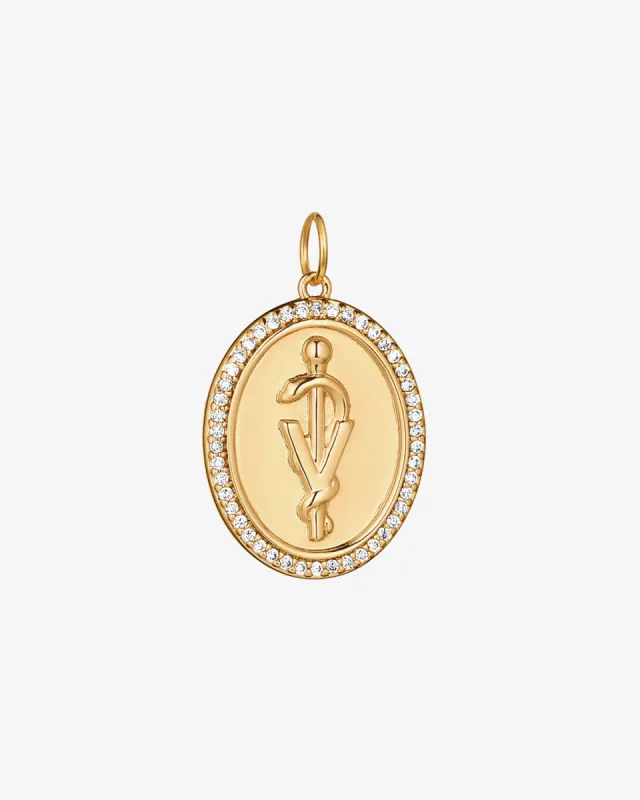 Pavé Veterinary Rod of Asclepius Medallion Charm sold by V Coterie
