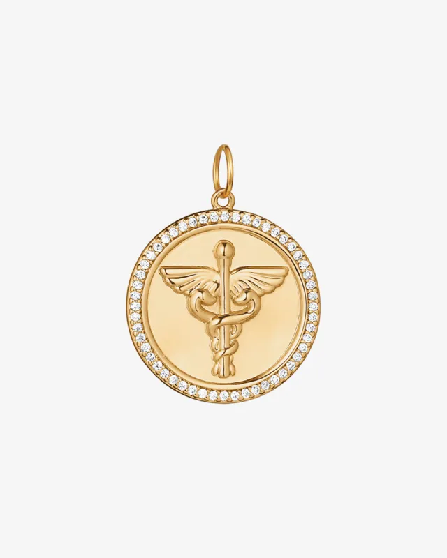 Pavé Caduceus Medallion Charm sold by V Coterie