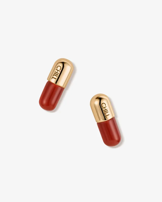 Chill Pill Stud Earrings in Red Agate sold by V Coterie