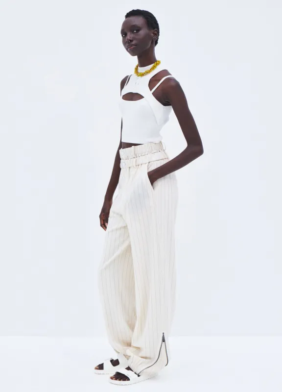 Pinstripe Double Waistband Zip Detail Pant sold by Monse