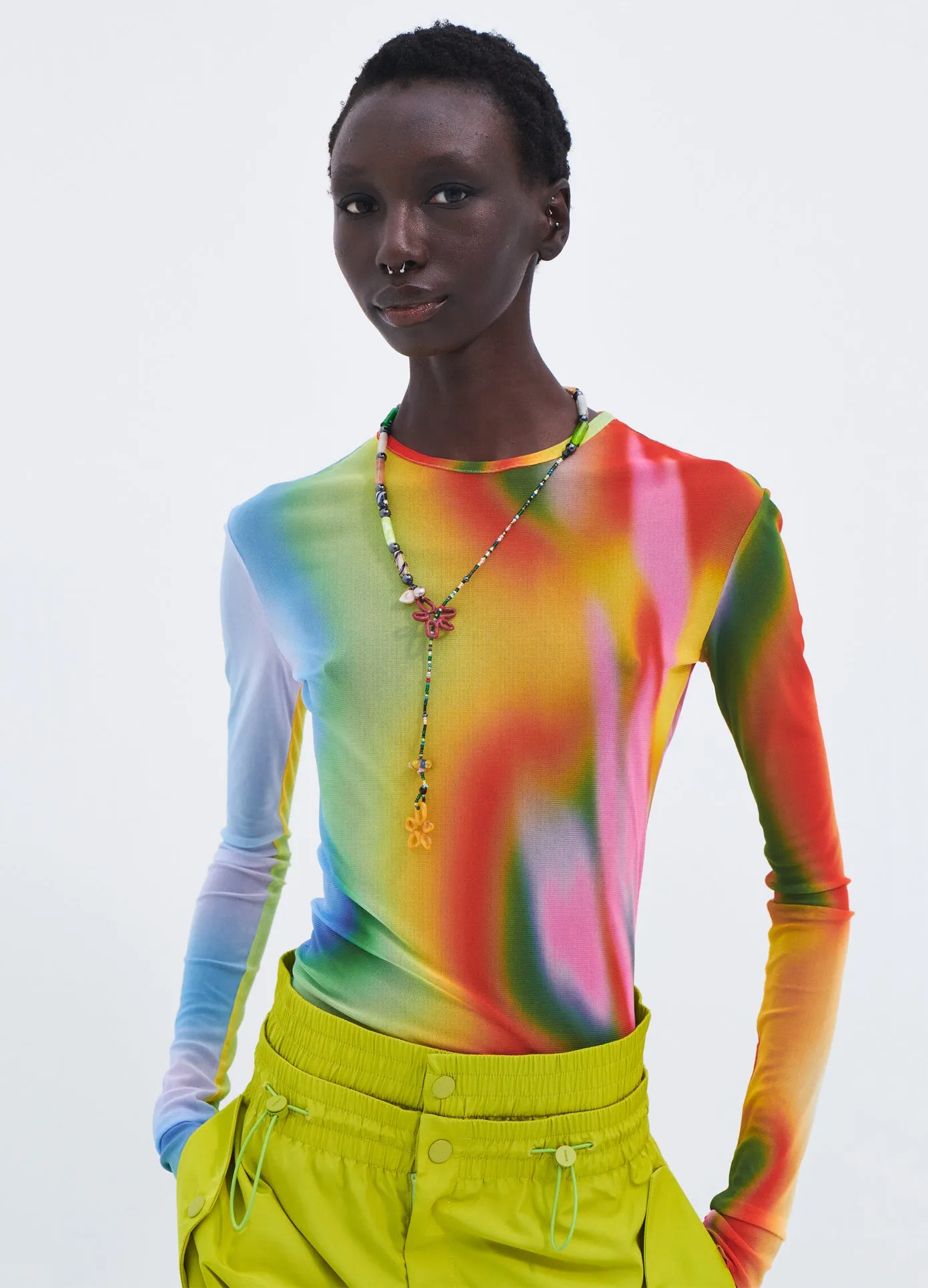 Rainbow Heatwave Mesh Top sold by Monse