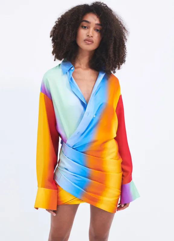 Rainbow Blur Wrapped Shirt Dress sold by Monse