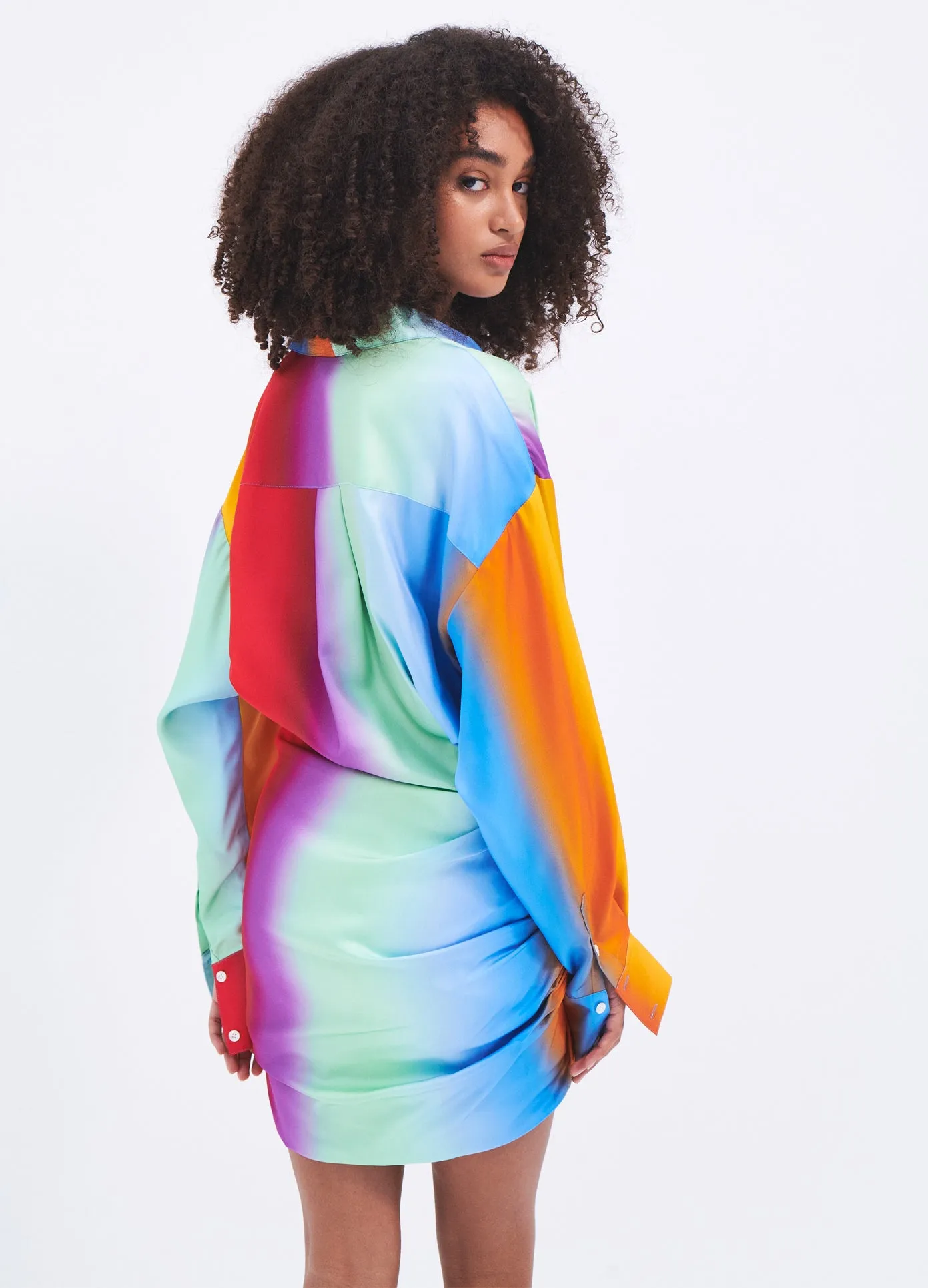 Rainbow Blur Wrapped Shirt Dress sold by Monse product image thumbnail 2