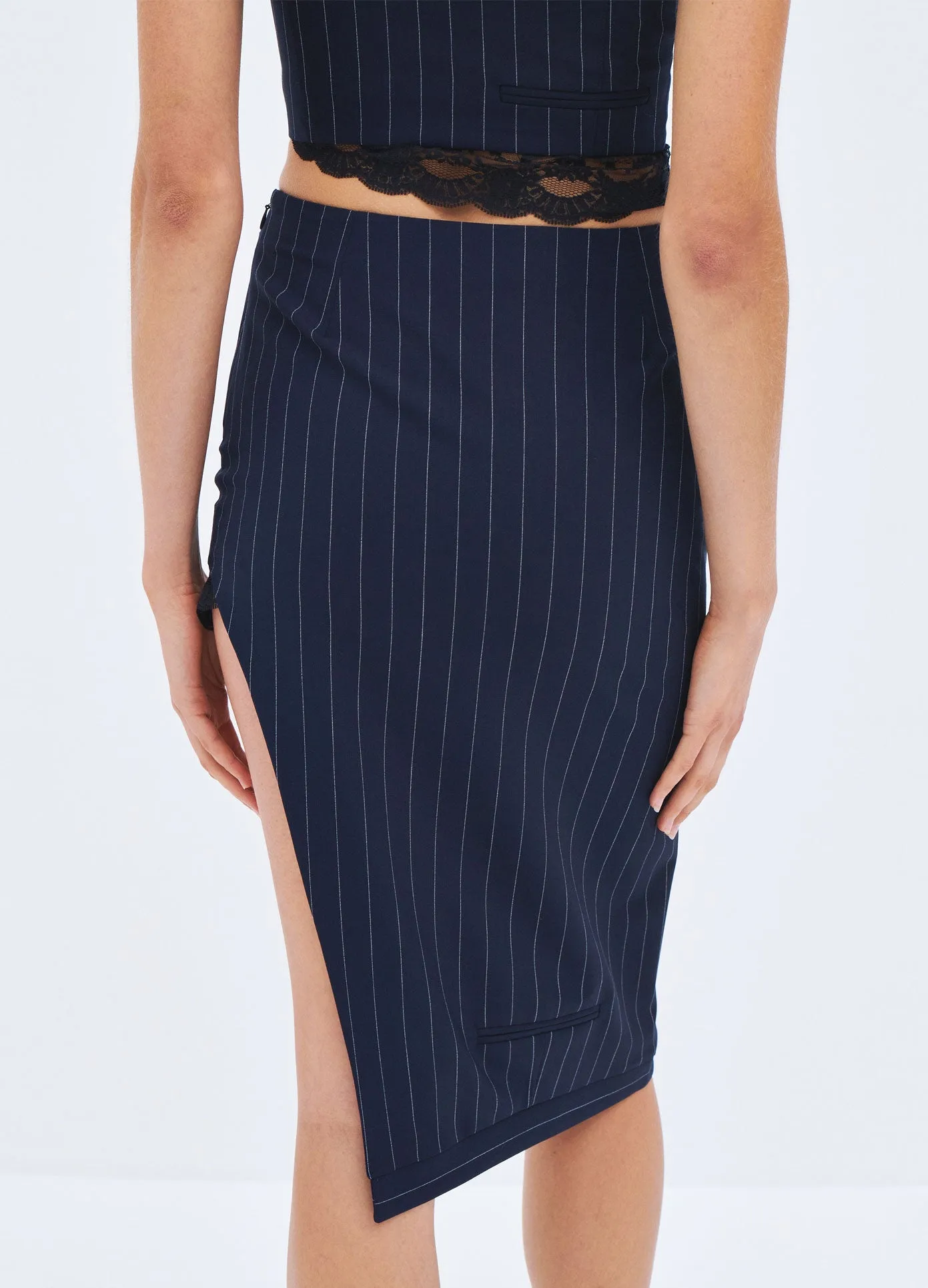 Pinstripe Lace Trim Slit Skirt sold by Monse product image thumbnail 3