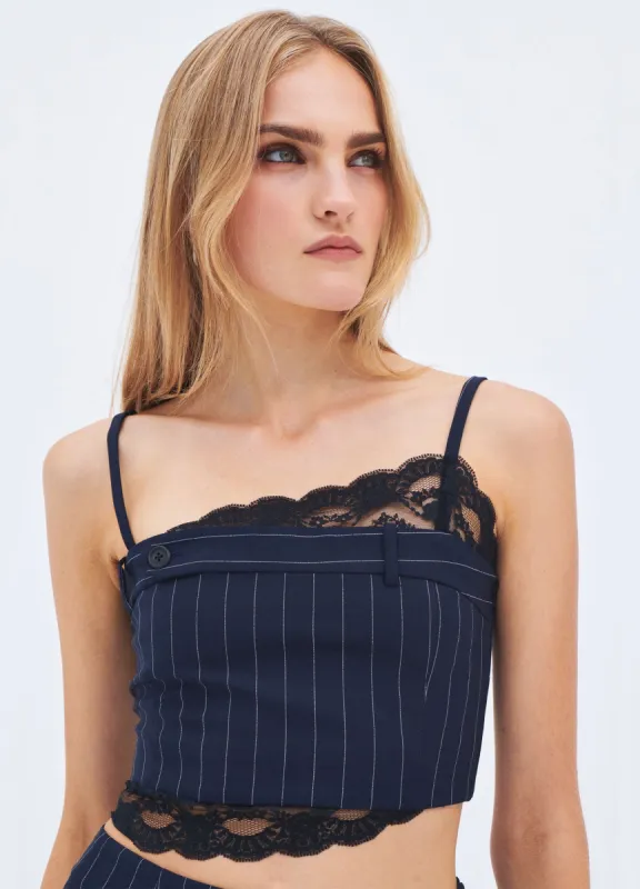 Pinstripe Lace Trim Crop Top sold by Monse