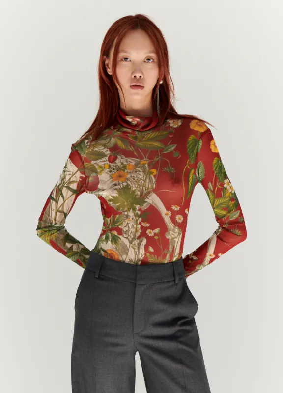 Floral Skeleton Print Mesh Turtleneck sold by Monse