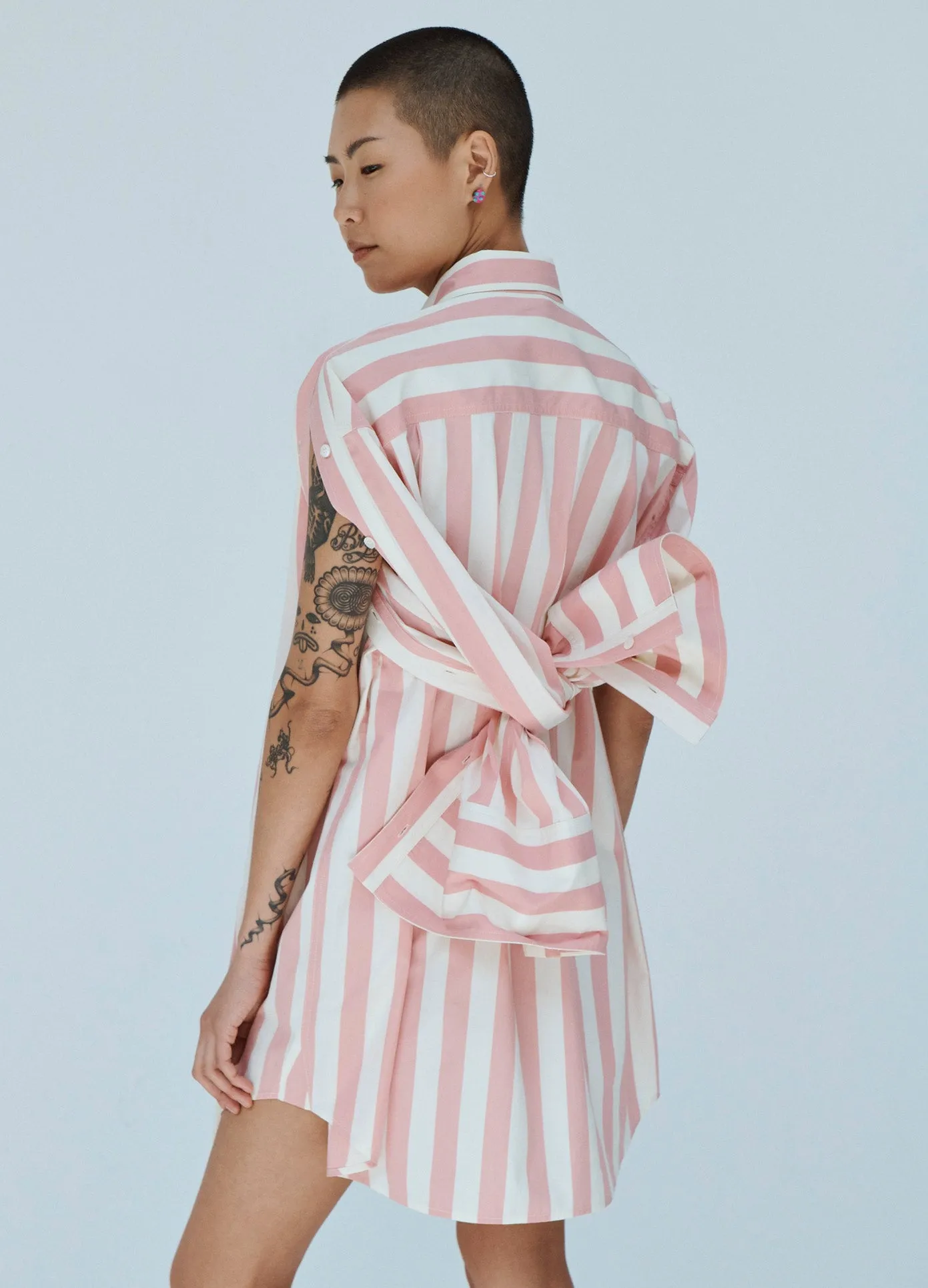 Striped Tie Back Sleeve Shirt Dress sold by Monse product image thumbnail 2
