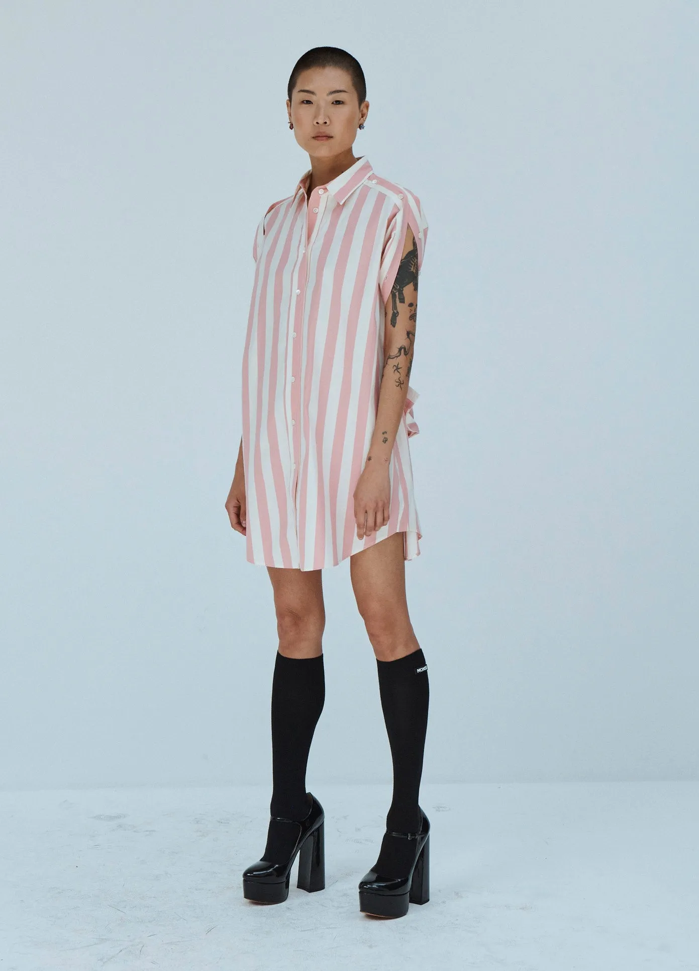 Striped Tie Back Sleeve Shirt Dress sold by Monse product image thumbnail 3