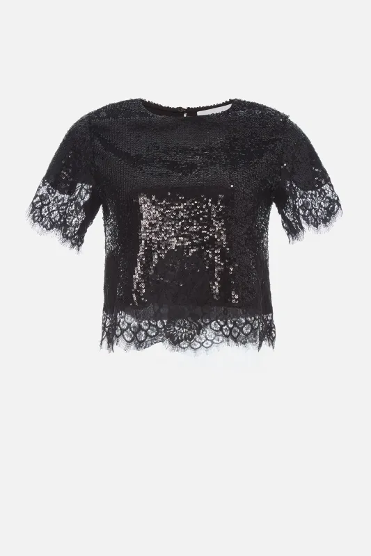 Sequin Lace Hem Cropped Top made by Monse