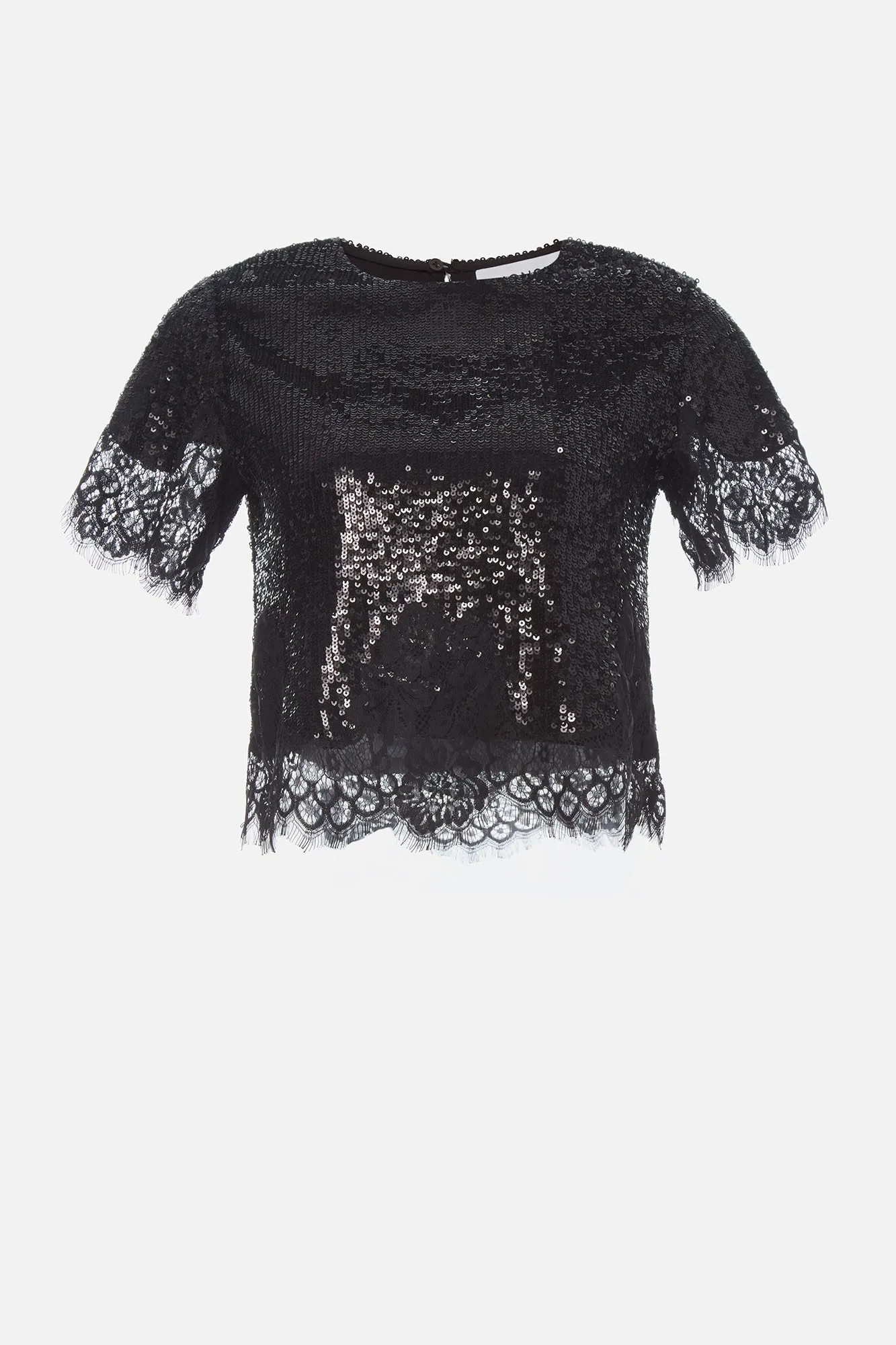 Sequin Lace Hem Cropped Top sold by Monse