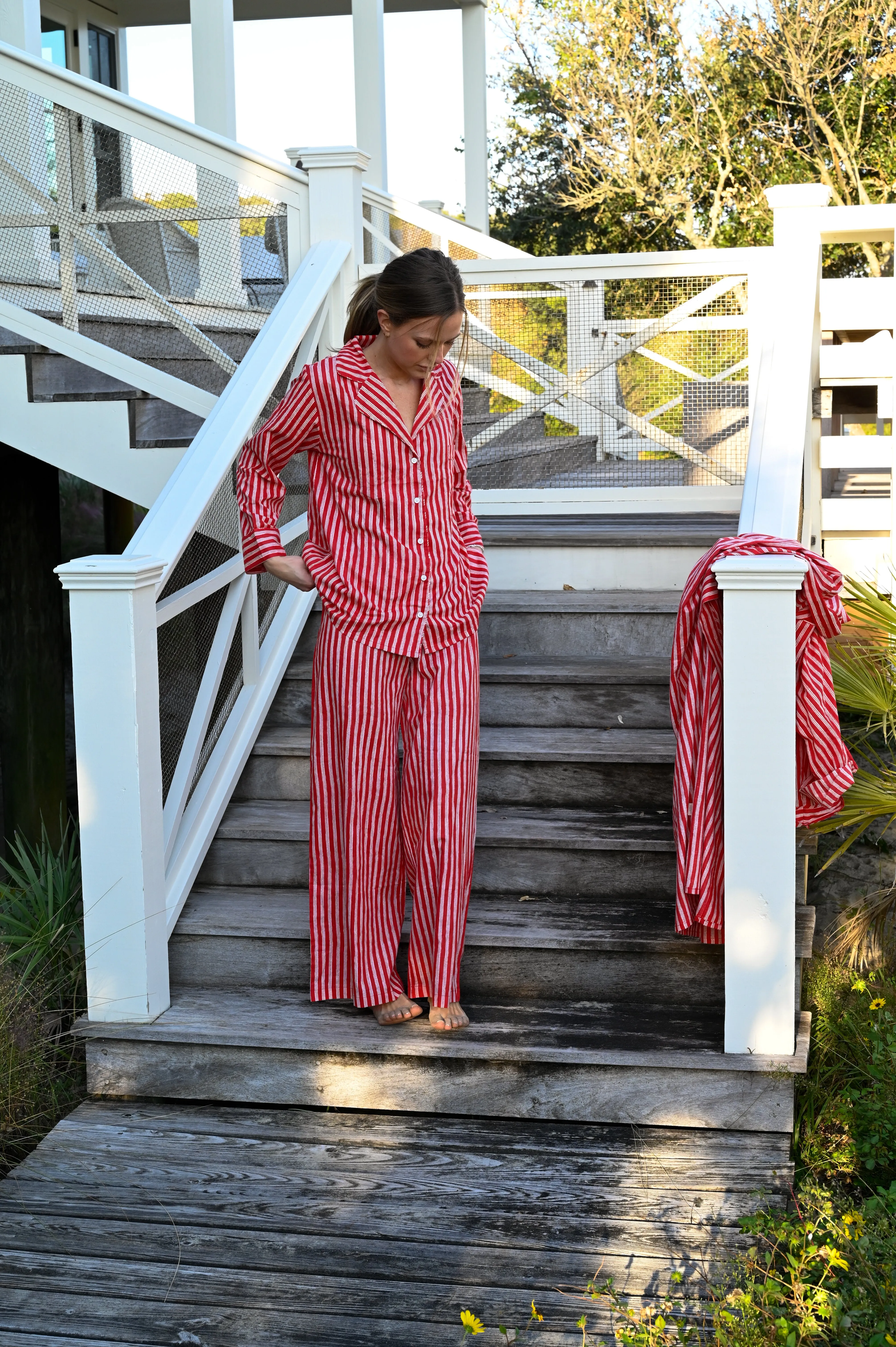 Cozy Pajama Set - Red Stripe sold by Darling Loungewear