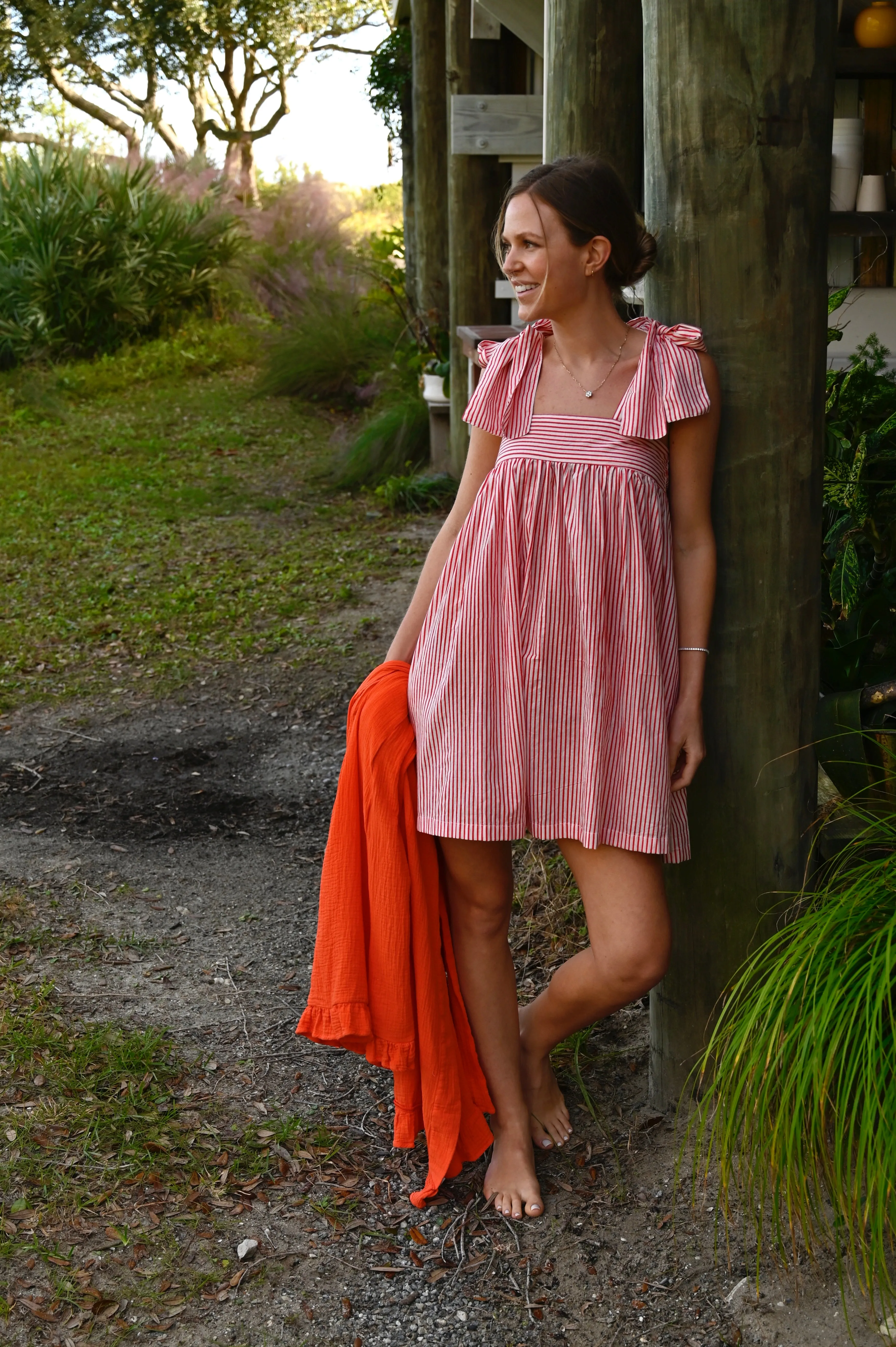 Tie Sleep Dress - Red and White Stipe sold by Darling Loungewear product image thumbnail 2