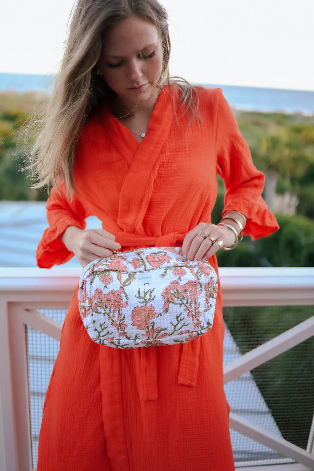 Quilted Cosmetic Bag - Peachy Floral sold by Darling Loungewear
