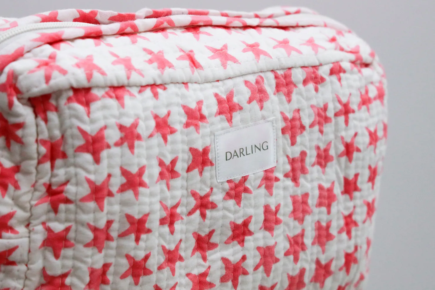 Quilted Cosmetic Bag - Pink Stars sold by Darling Loungewear product image thumbnail 3