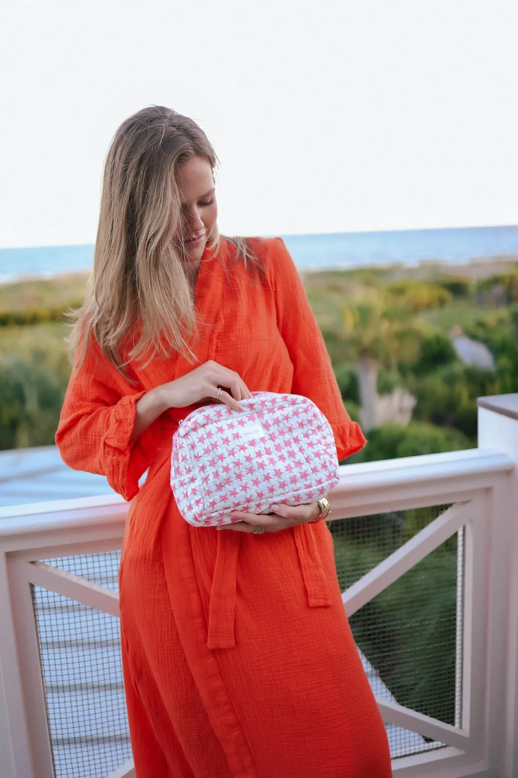 Quilted Cosmetic Bag - Pink Stars sold by Darling Loungewear product image thumbnail 4